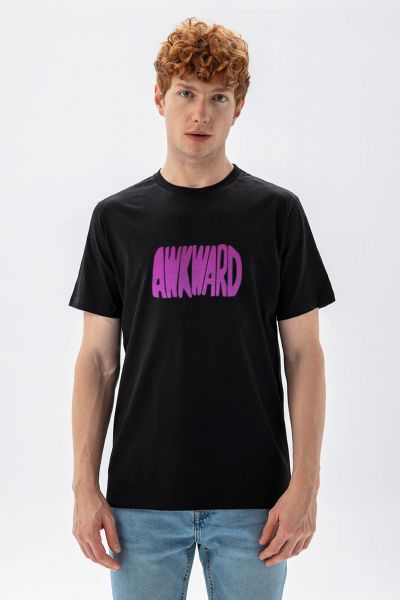 Black Soft Fabric Awkward Design Short Sleeve Tee