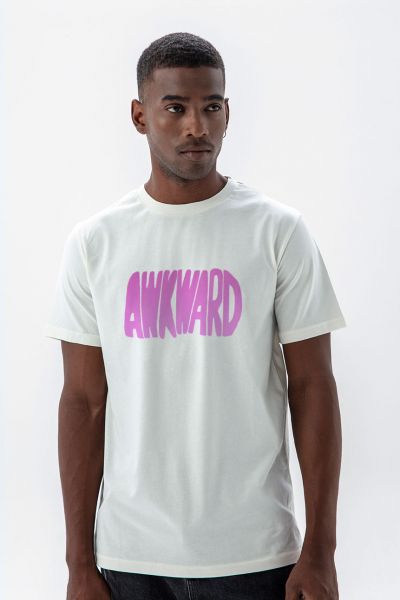 Off White Soft Fabric Awkward Design Short Sleeve Tee