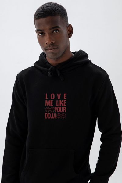 Black Premium Cotton love me like your doja Design Pullover Hoodie