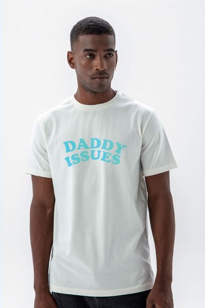 Off White Soft Fabric daddy issues Design Short Sleeve Tee