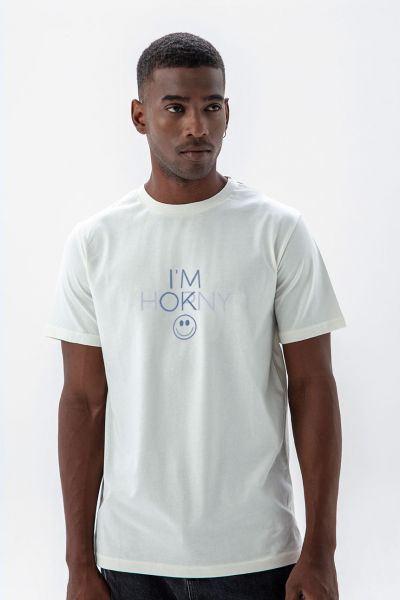 Off White Soft Fabric i am horny , i am ok  Design Short Sleeve Tee