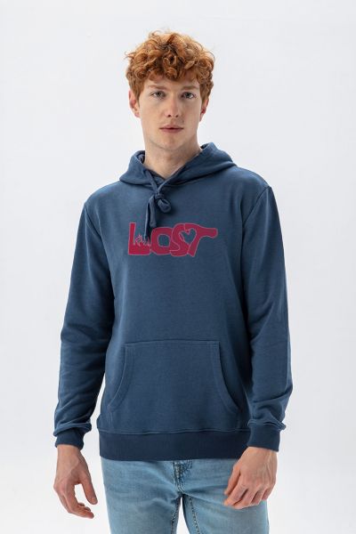 Navy Premium Cotton Lost Design Pullover Hoodie