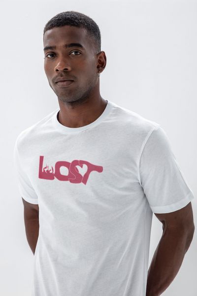 White Soft Fabric Lost Design Short Sleeve Tee