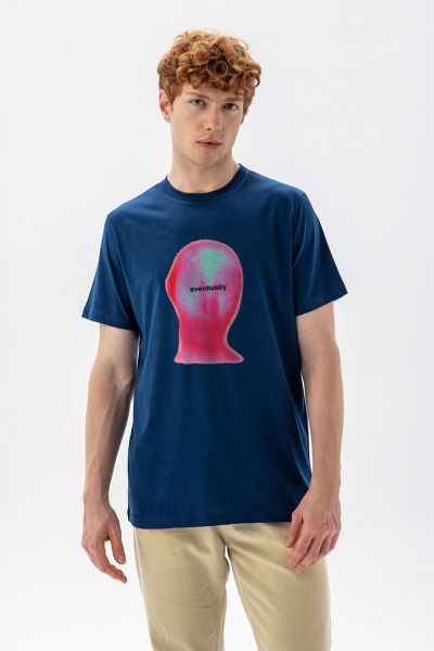 Navy Soft Fabric Eventually Design Short Sleeve Tee