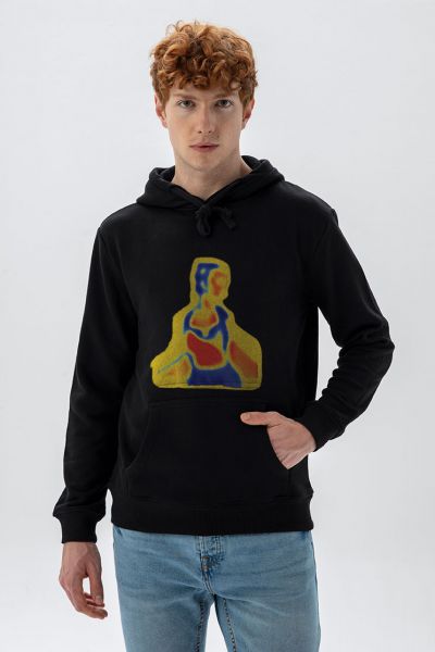 Black Premium Cotton Y2K Distorted Human Design Pullover Hoodie