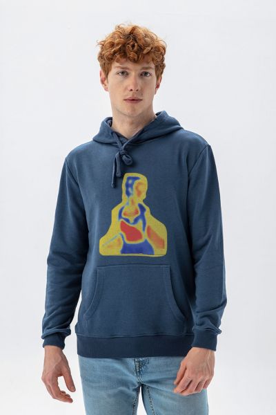 Navy Premium Cotton Y2K Distorted Human Design Pullover Hoodie