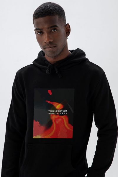 Black Premium Cotton Apocalypse, Your Lips My Lips Design Pullover Hoodie