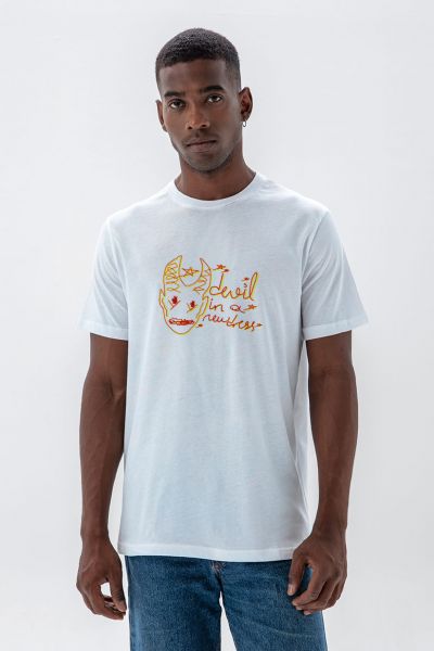 White Soft Fabric Devil In A New Dress Design Short Sleeve Tee