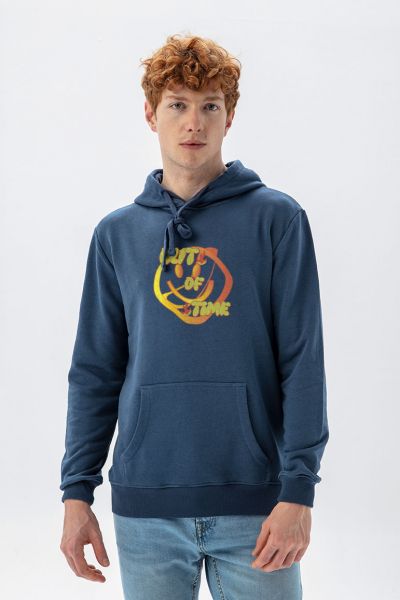 Navy Premium Cotton Out of Time Design Pullover Hoodie