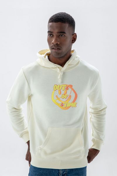 Ecru Premium Cotton Out of Time Design Pullover Hoodie