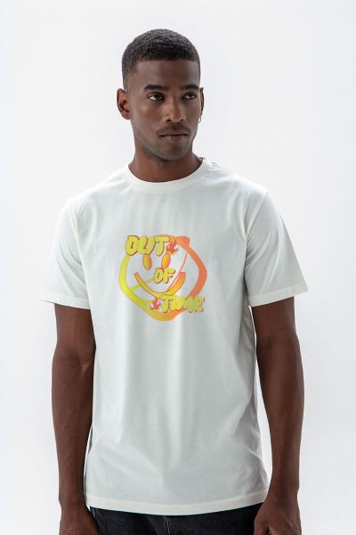 Off White Soft Fabric Out of Time Design Short Sleeve Tee