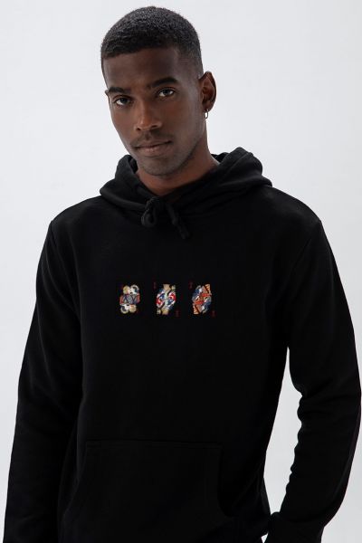 Black Premium Cotton Love of Cards Design Pullover Hoodie