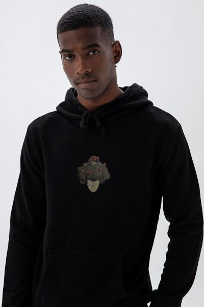 Black Premium Cotton Soil Mushroom Design Pullover Hoodie