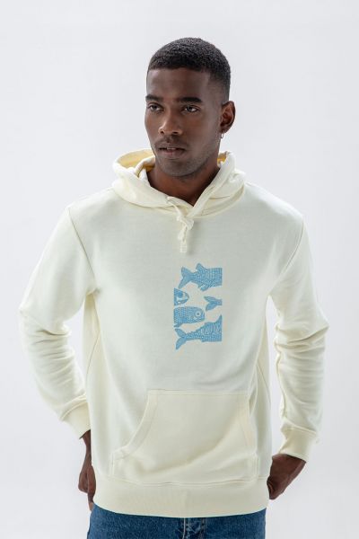 Ecru Premium Cotton Freedom in Ocean Design Pullover Hoodie