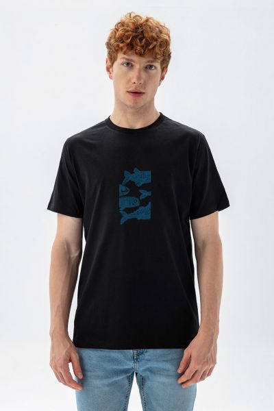 Black Soft Fabric Freedom in Ocean Design Short Sleeve Tee