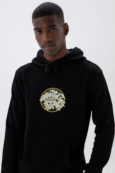 Black Premium Cotton Jasmine Flowers Design Pullover Hoodie