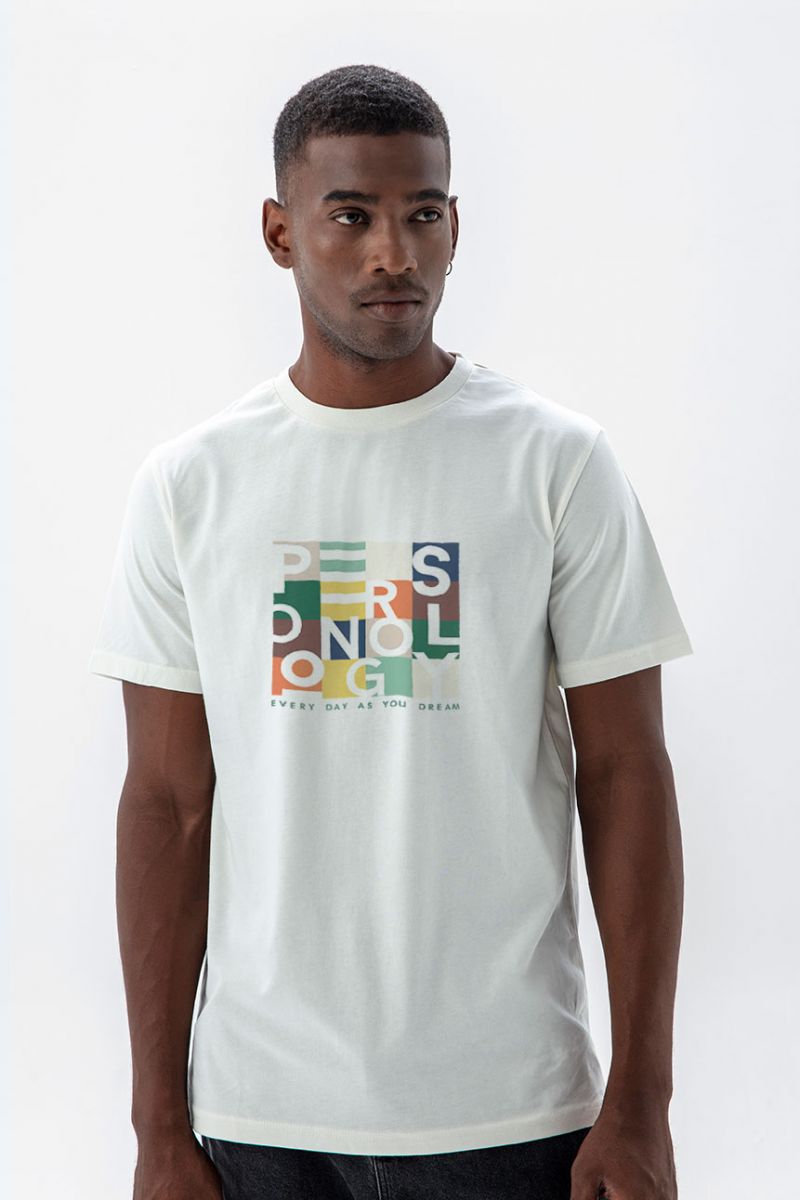 Off White Soft Fabric Everyday as You Dream Design Short Sleeve Tee