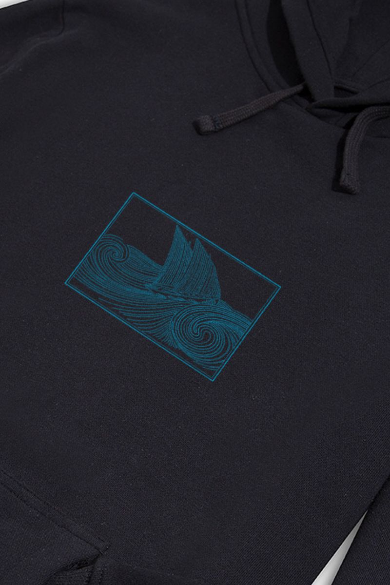 Black Premium Cotton Ocean Design Pullover Hoodie