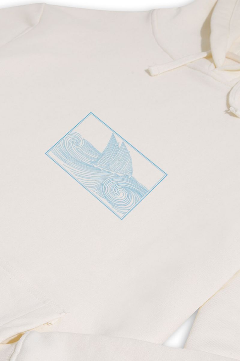 Ecru Premium Cotton Ocean Design Pullover Hoodie