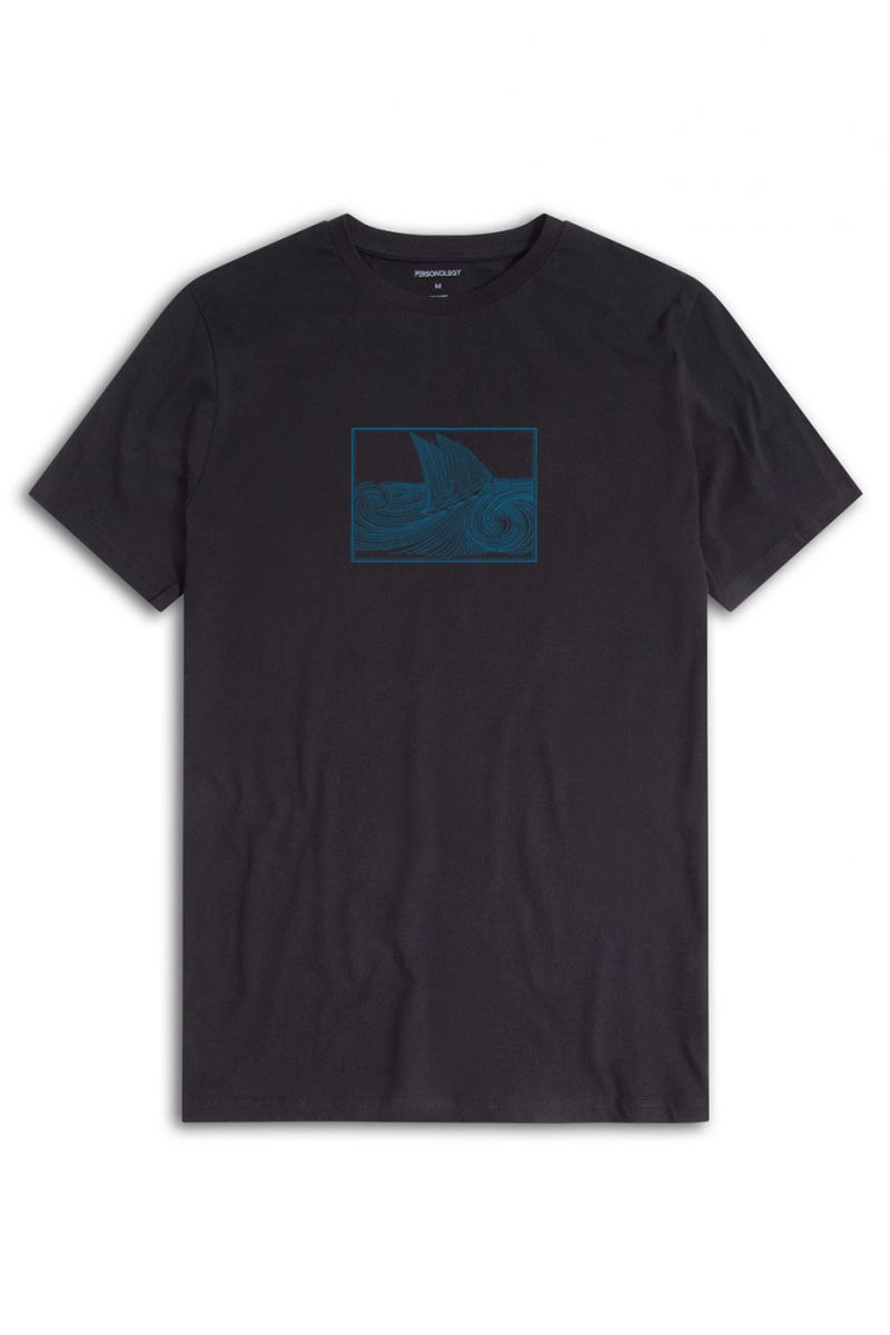 Black Soft Fabric Ocean Design Short Sleeve Tee