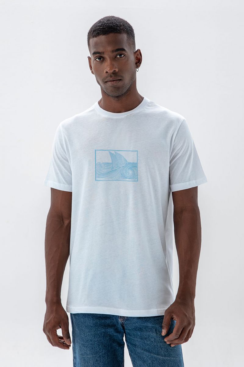 White Soft Fabric Ocean Design Short Sleeve Tee