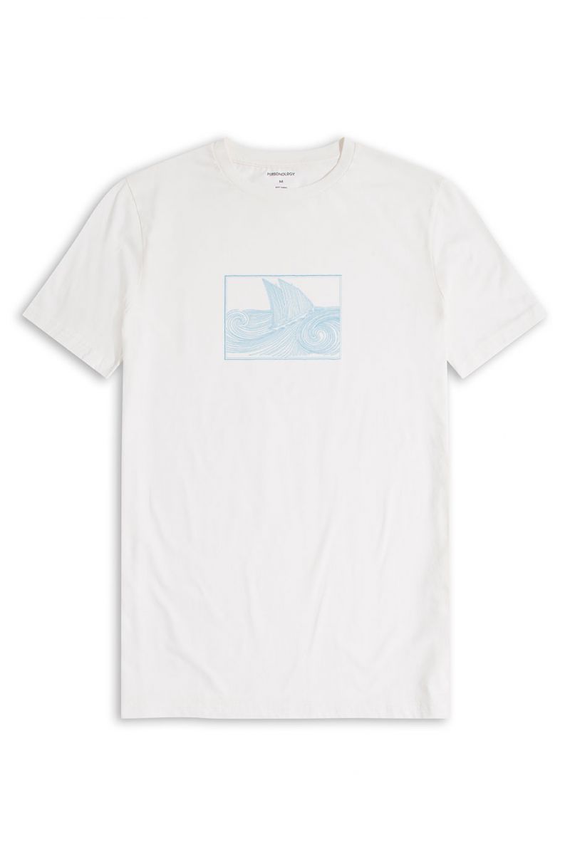 Off White Soft Fabric Ocean Design Short Sleeve Tee
