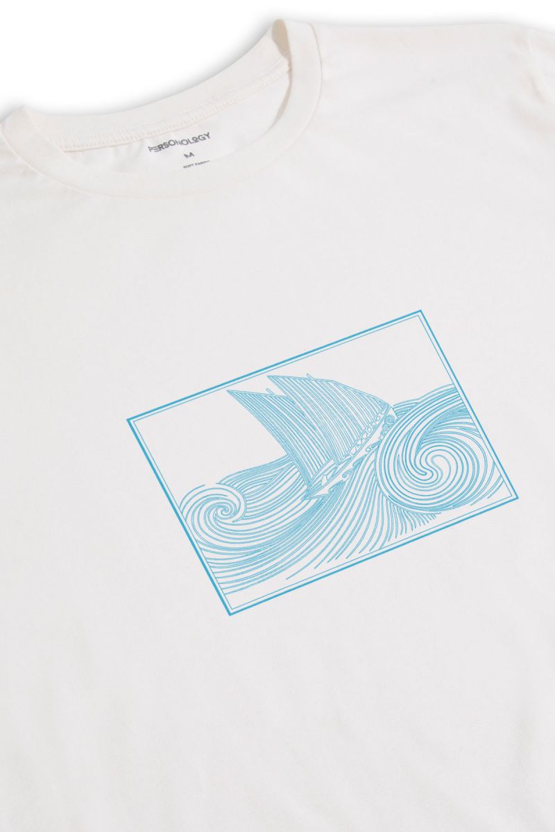 Off White Soft Fabric Ocean Design Short Sleeve Tee