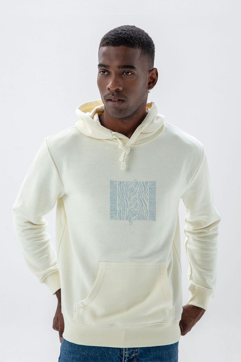 Ecru Premium Cotton Ocean Design Pullover Hoodie