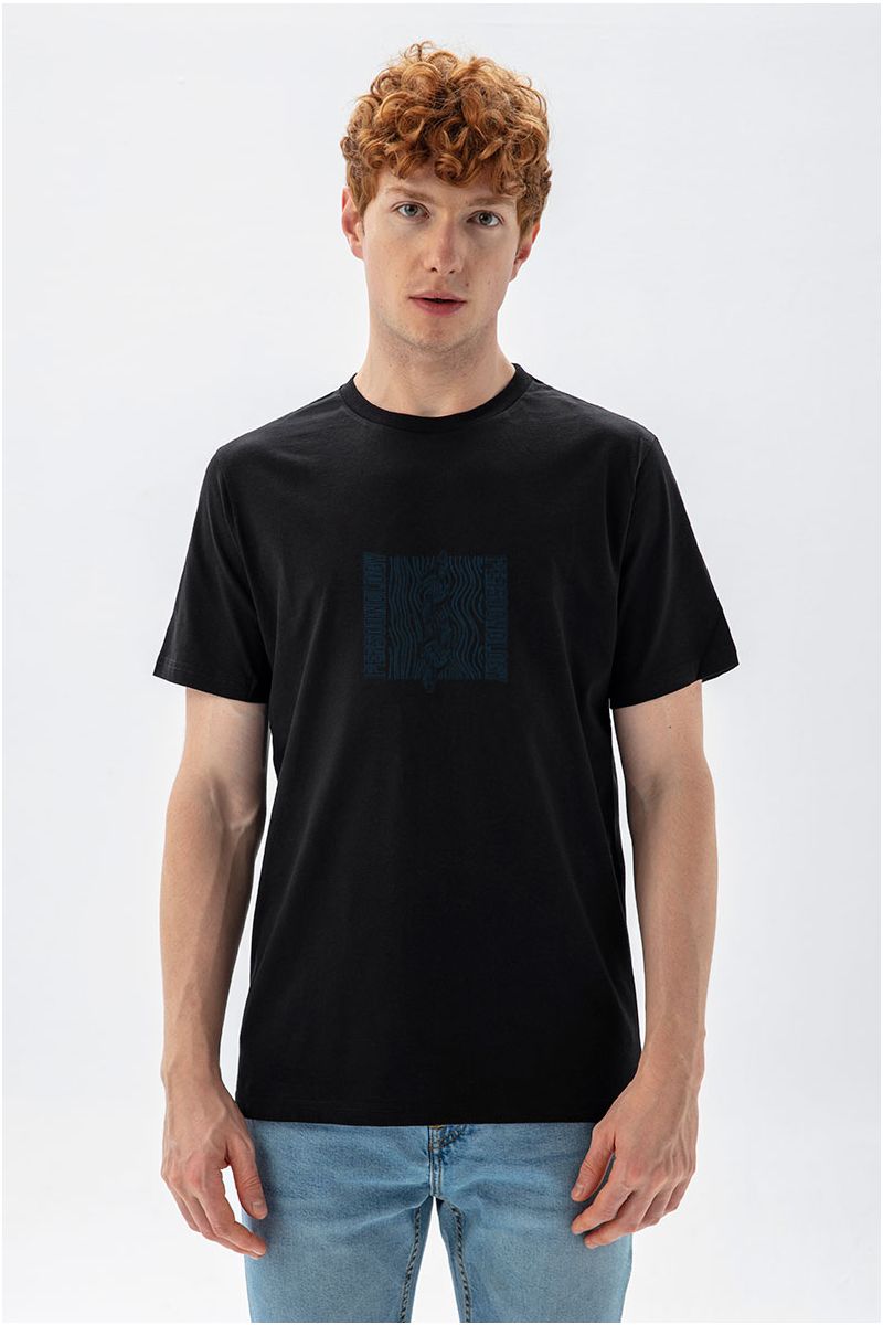 Black Soft Fabric Ocean Design Short Sleeve Tee