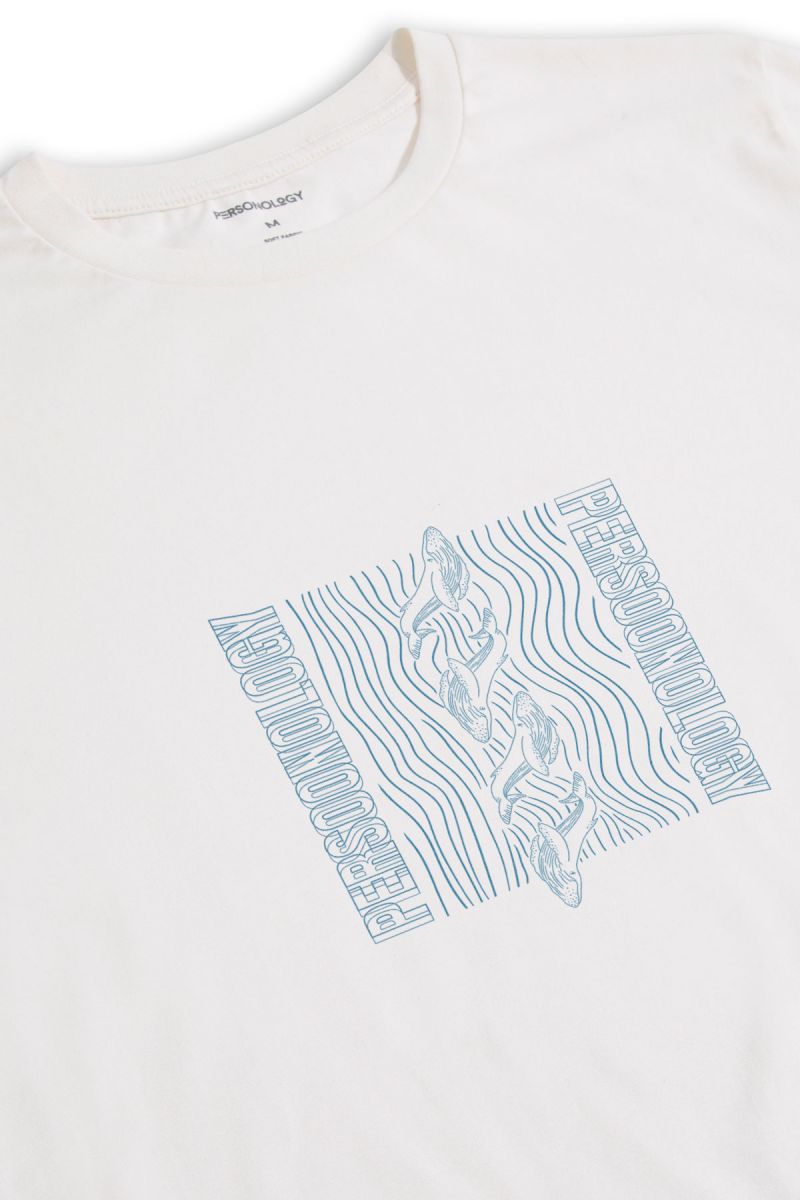 Off White Soft Fabric Ocean Design Short Sleeve Tee