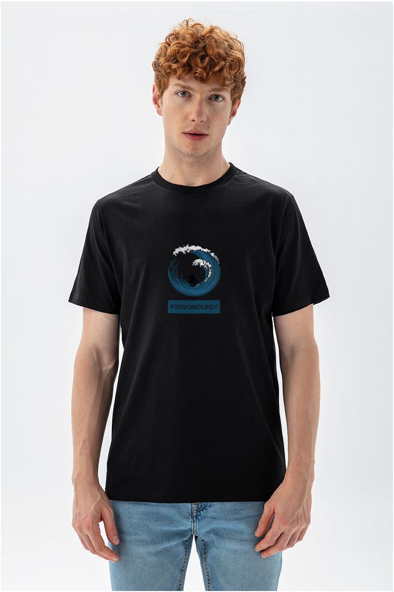 Black Soft Fabric Surfing Design Short Sleeve Tee