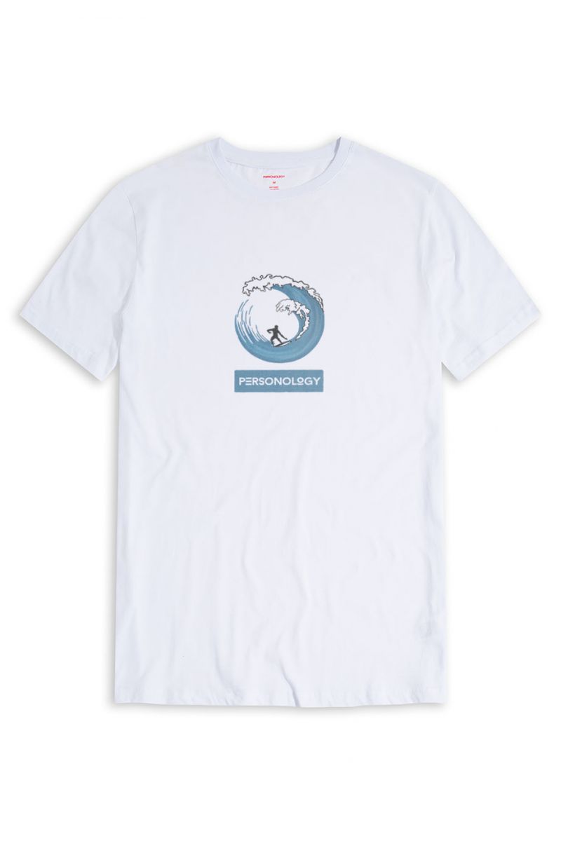 White Soft Fabric Surfing Design Short Sleeve Tee