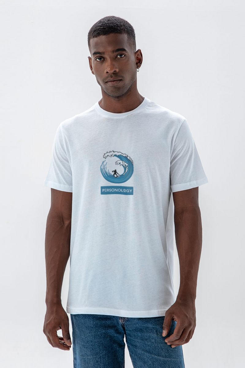 White Soft Fabric Surfing Design Short Sleeve Tee