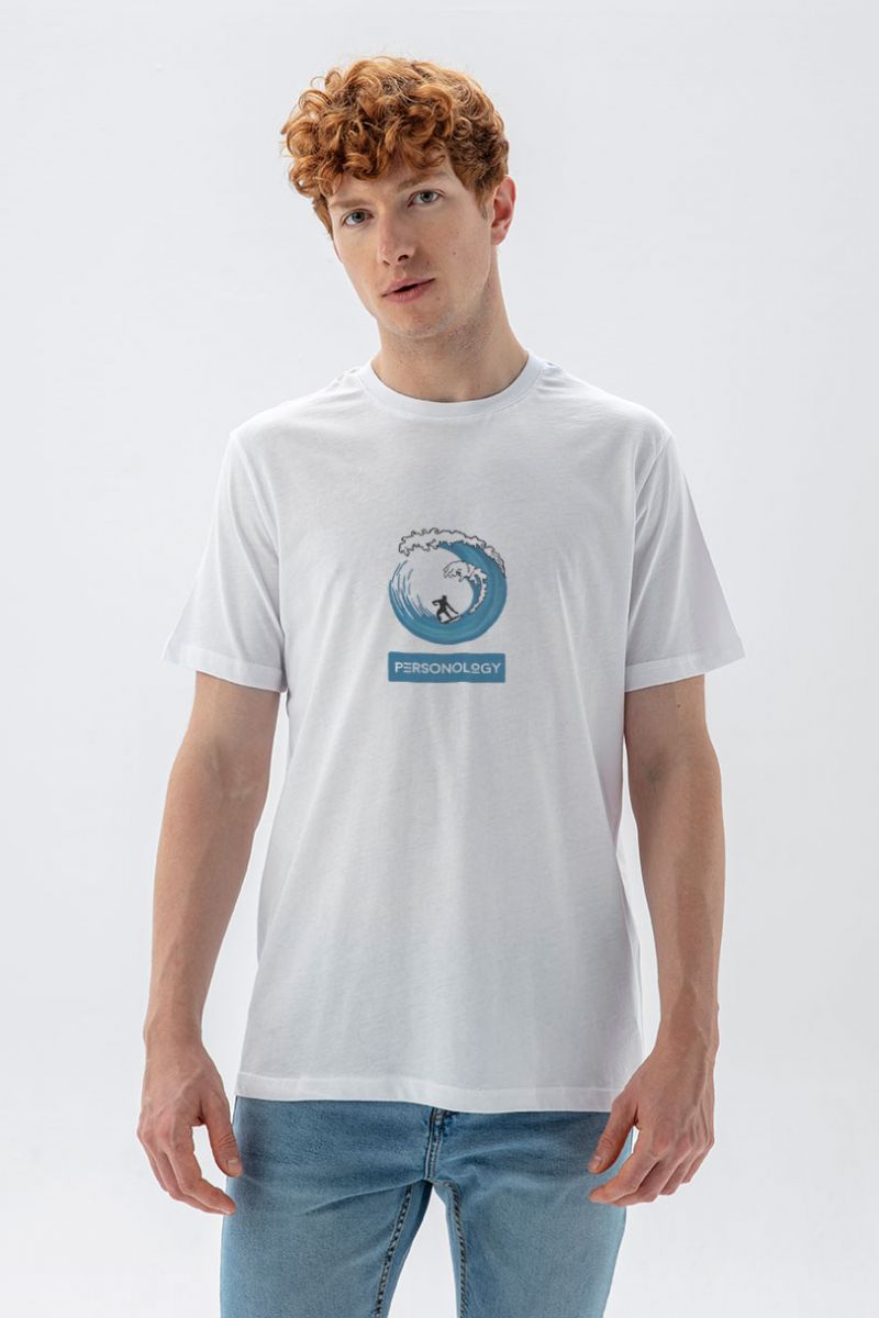 White Soft Fabric Surfing Design Short Sleeve Tee