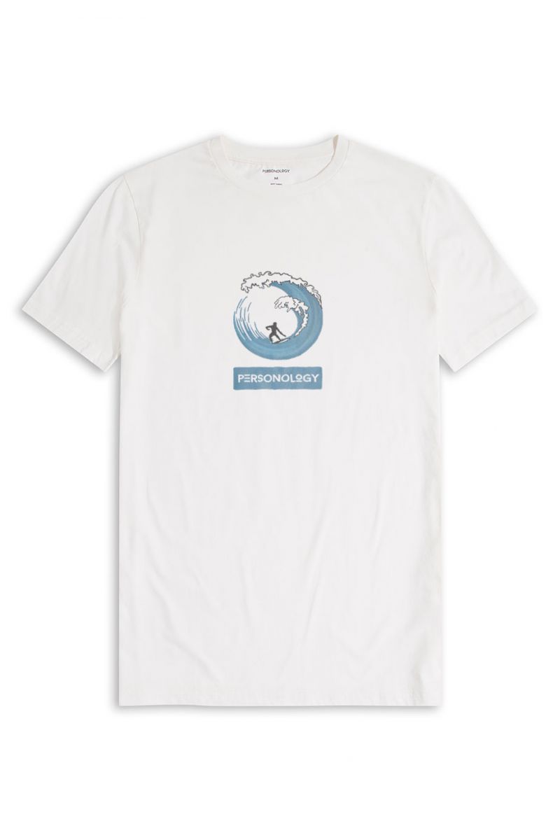 Off White Soft Fabric Surfing Design Short Sleeve Tee
