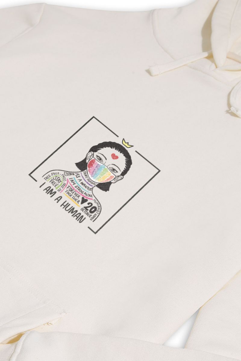 Ecru Premium Cotton I am a Human Design Pullover Hoodie