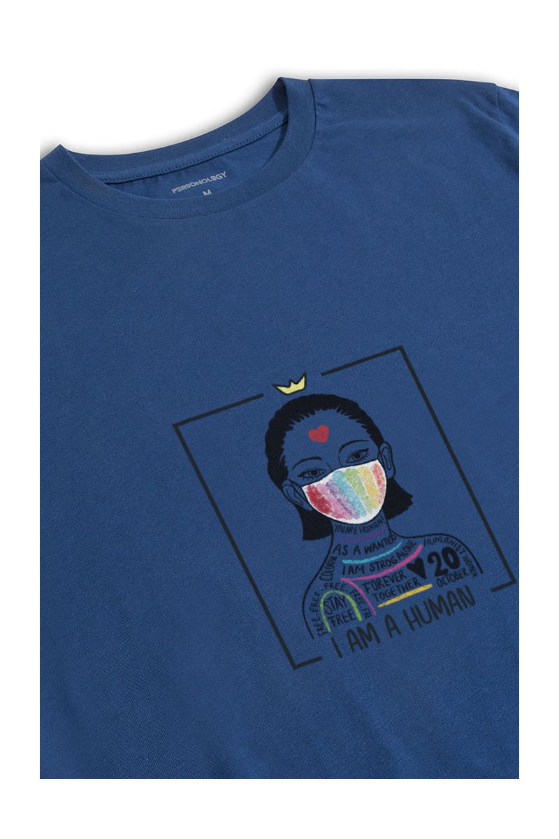 Navy Soft Fabric I am a Human Design Short Sleeve Tee