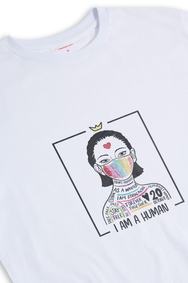 White Soft Fabric I am a Human Design Short Sleeve Tee