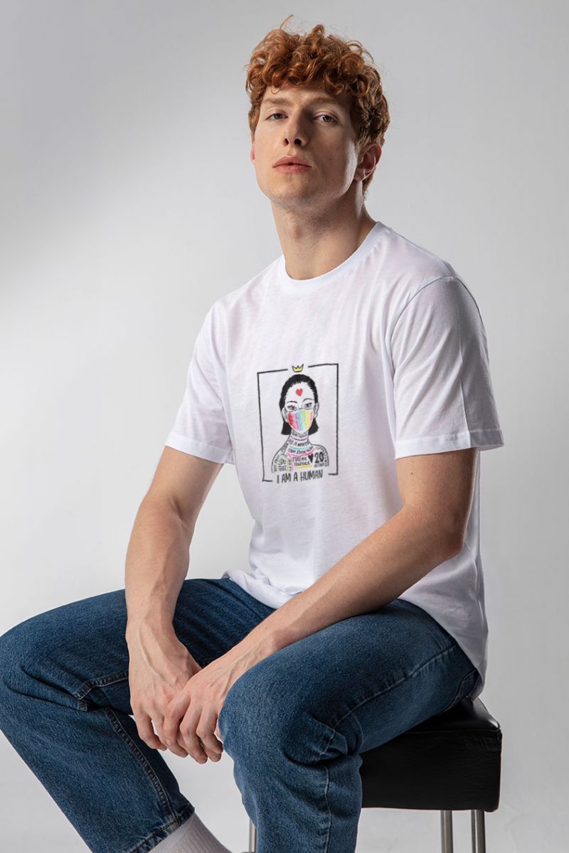 White Soft Fabric I am a Human Design Short Sleeve Tee