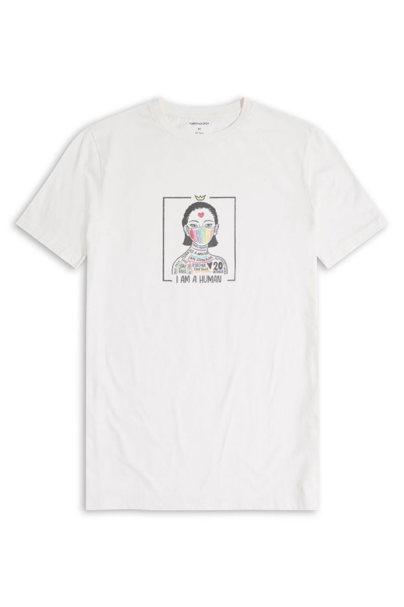 Off White Soft Fabric I am a Human Design Short Sleeve Tee