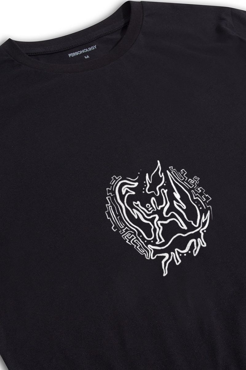 Black Soft Fabric Cave Design Short Sleeve Tee