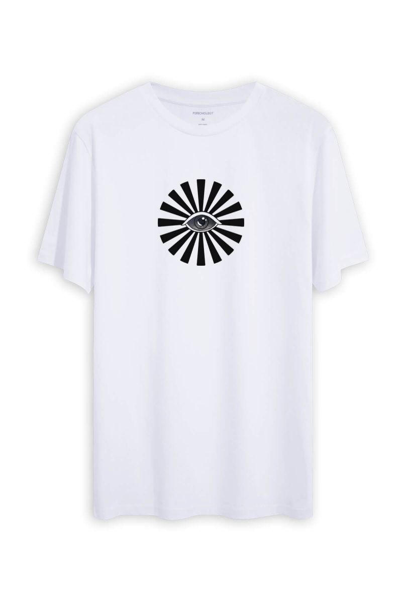 White Soft Fabric Eye Design Short Sleeve Tee