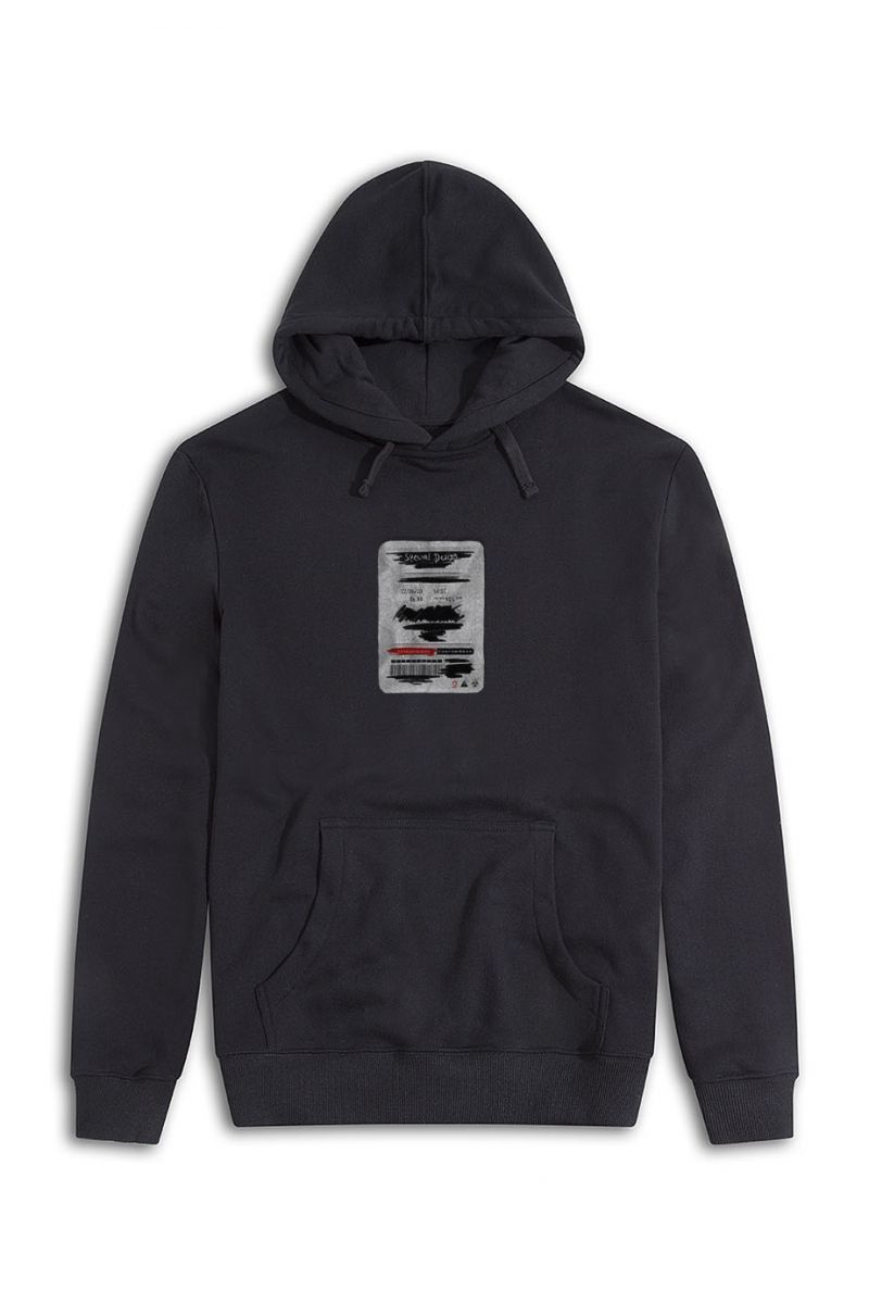 Black Premium Cotton Ticket Design Pullover Hoodie