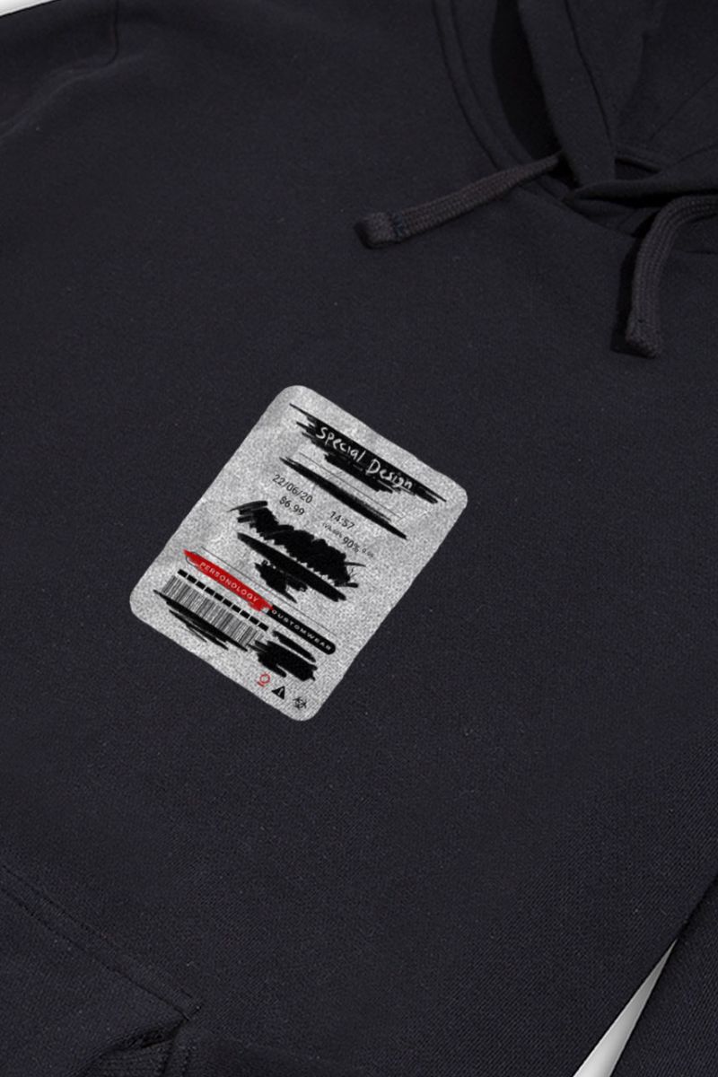 Black Premium Cotton Ticket Design Pullover Hoodie