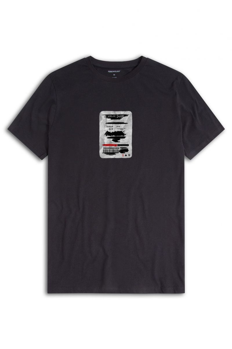 Black Soft Fabric Ticket Design Short Sleeve Tee