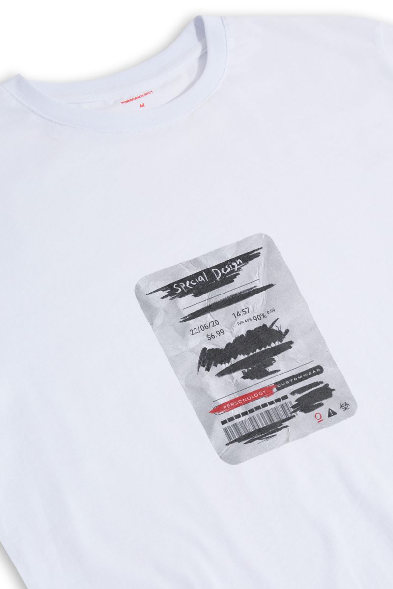 White Soft Fabric Ticket Design Short Sleeve Tee