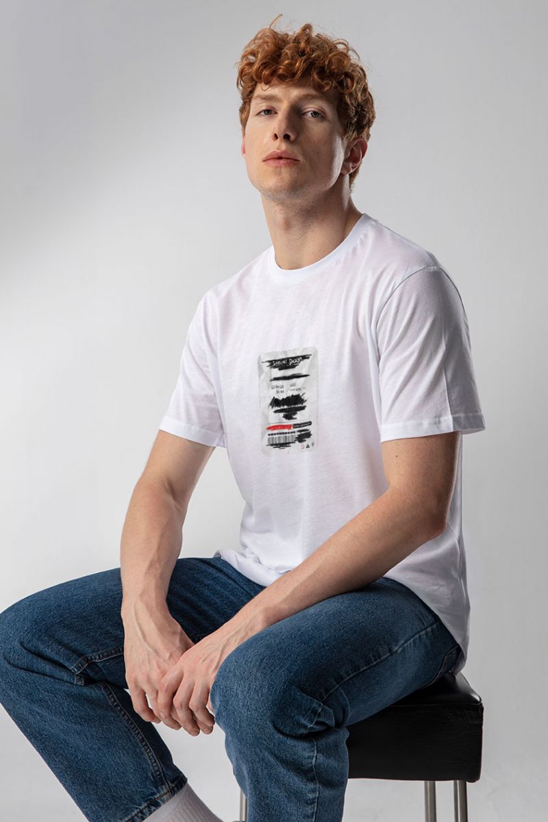 White Soft Fabric Ticket Design Short Sleeve Tee