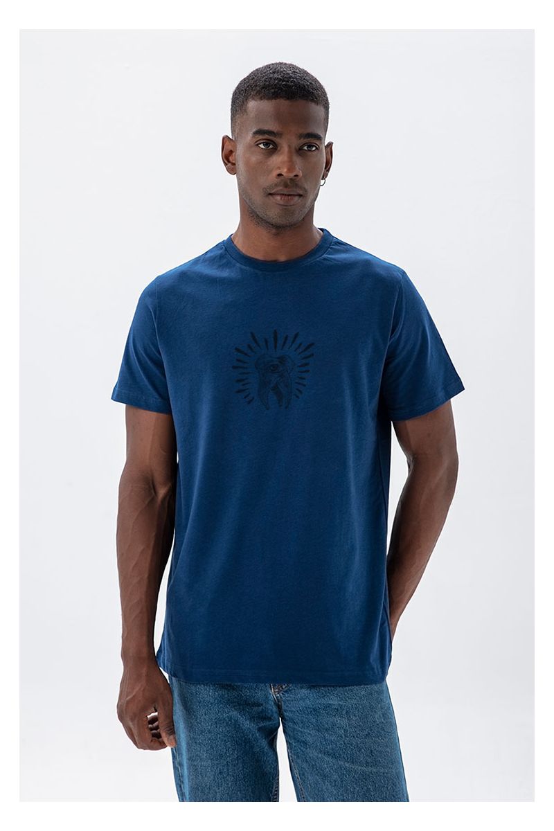 Navy Soft Fabric Tooth Ache Design Short Sleeve Tee