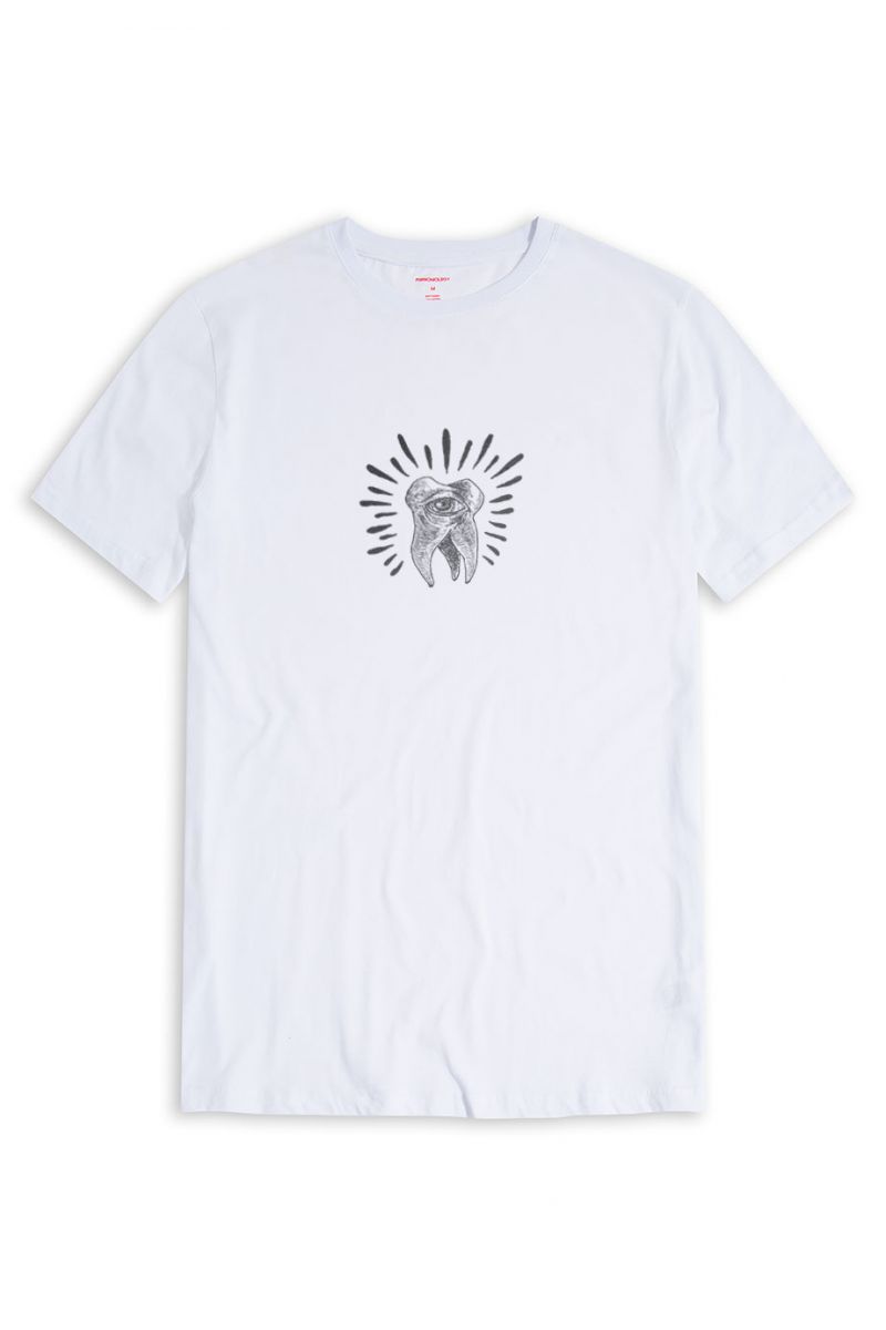 White Soft Fabric Tooth Ache Design Short Sleeve Tee
