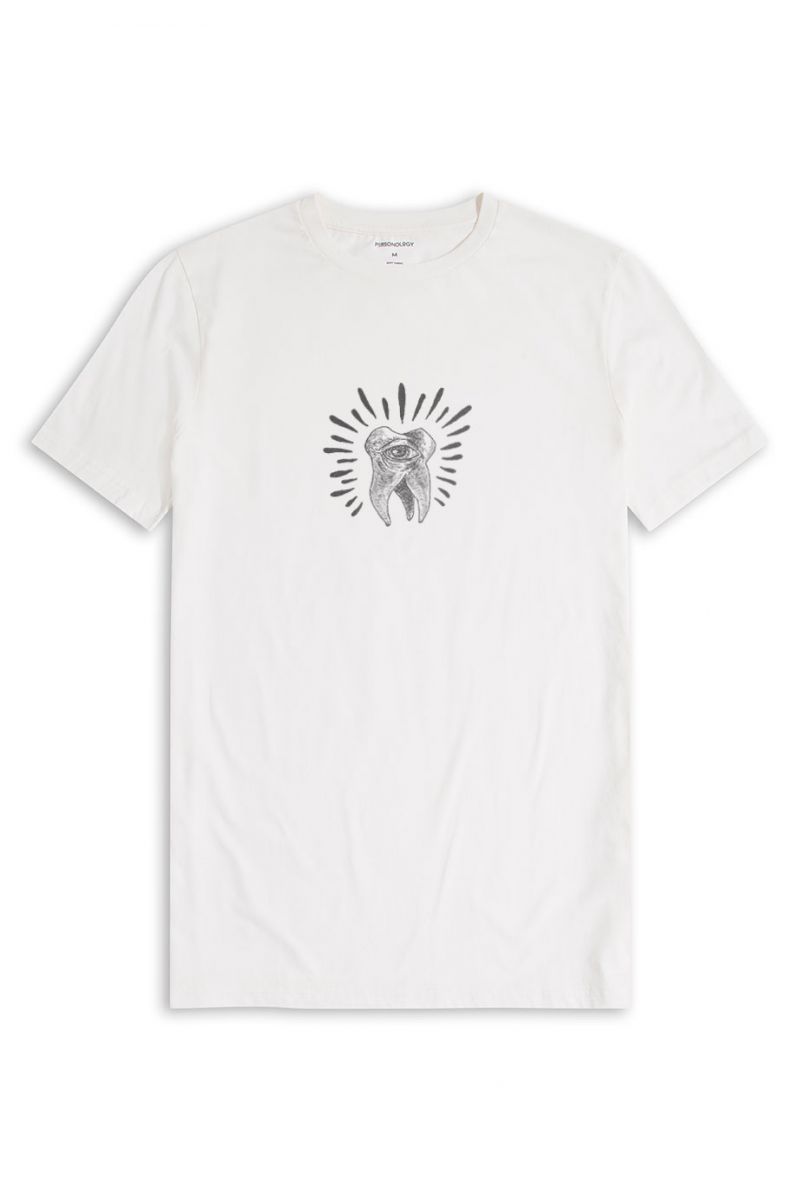 Off White Soft Fabric Tooth Ache Design Short Sleeve Tee